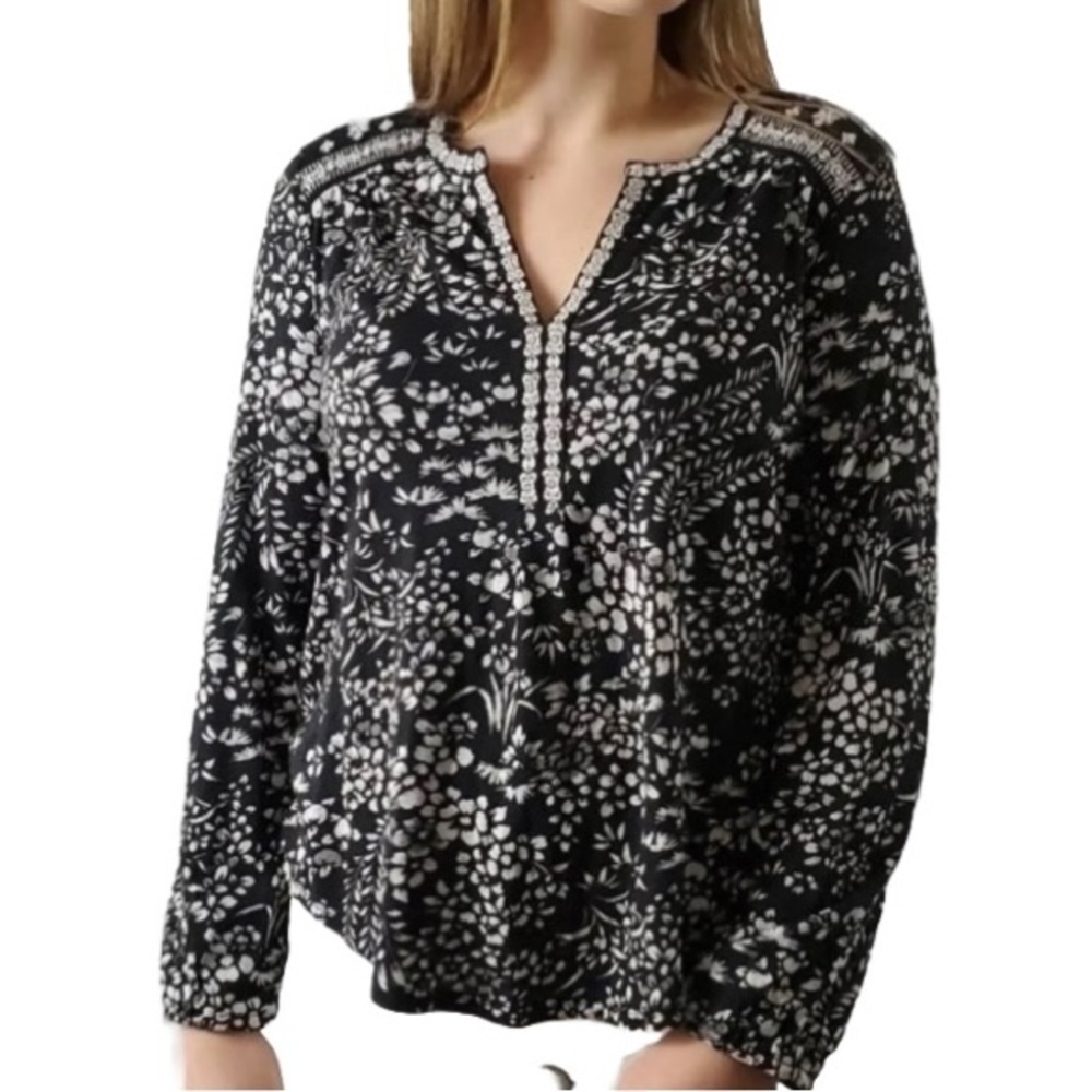 Lucky Brand Floral Embroidered Boho Blouse